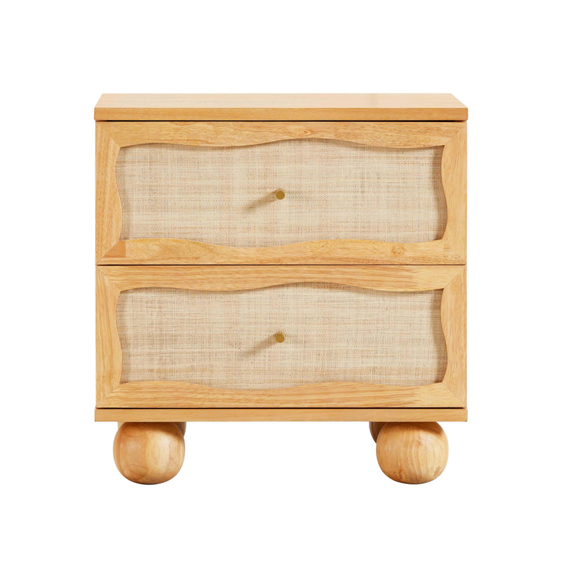 Grappa Natural Wood & Raffia Wavy Nightstand