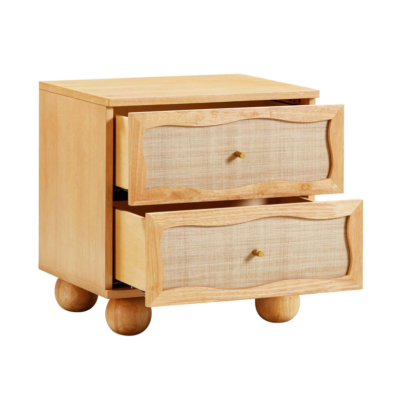 Grappa Natural Wood & Raffia Wavy Nightstand