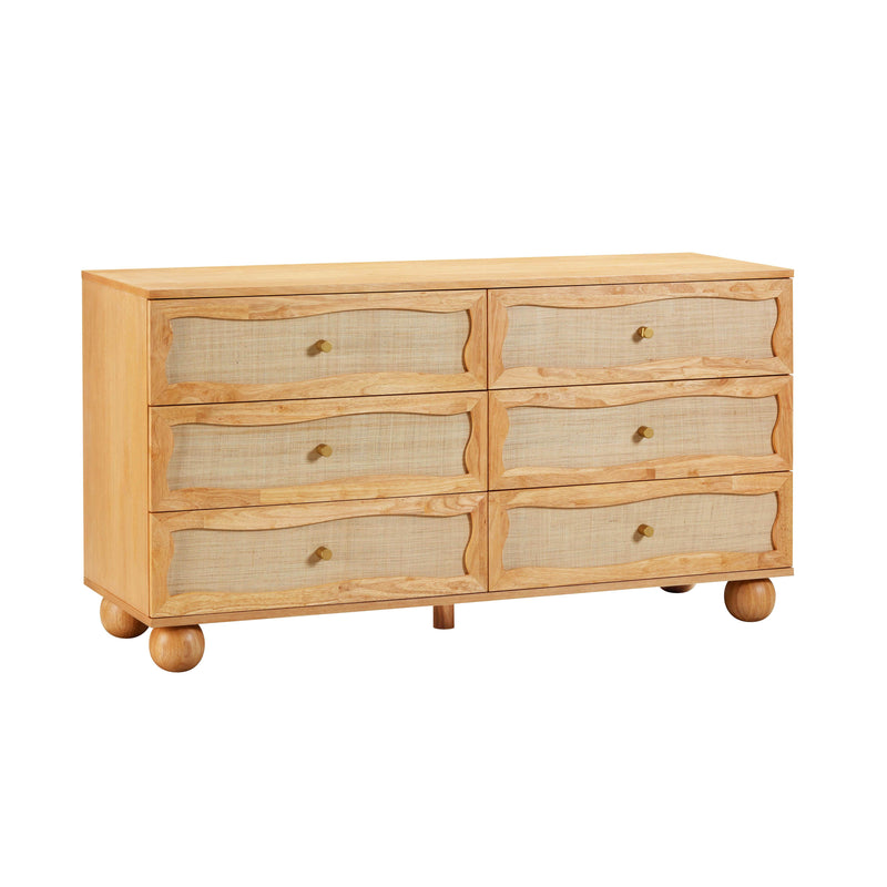 Grappa Natural Wood & Raffia Wavy Dresser