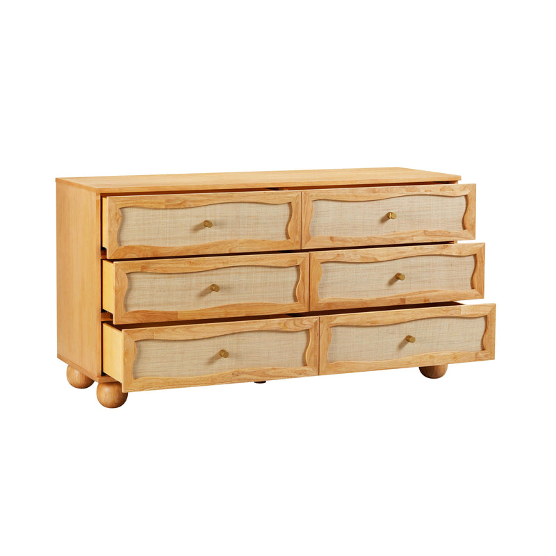 Grappa Natural Wood & Raffia Wavy Dresser