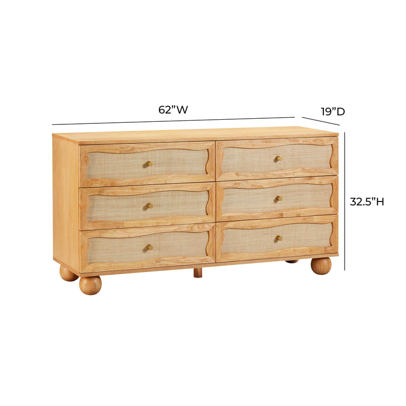 Grappa Natural Wood & Raffia Wavy Dresser