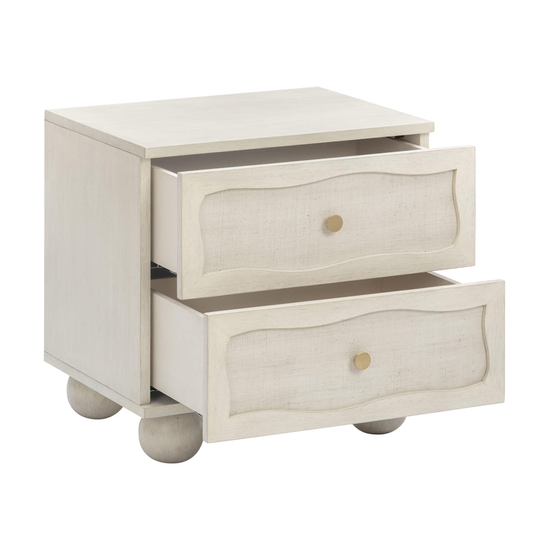 Grappa Whitewashed Wood & Raffia Wavy Nightstand
