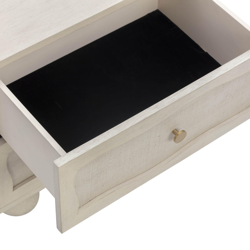 Grappa Whitewashed Wood & Raffia Wavy Nightstand
