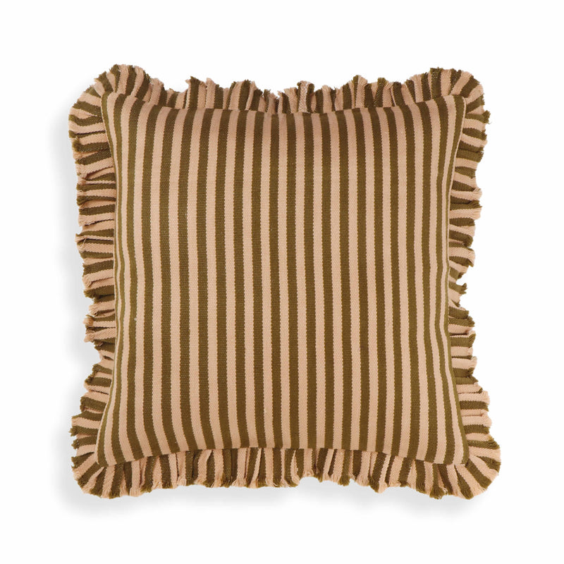 Alessia Taupe Striped Ruffle 20 inch Square Accent Pillow