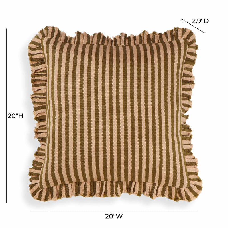 Alessia Taupe Striped Ruffle 20 inch Square Accent Pillow