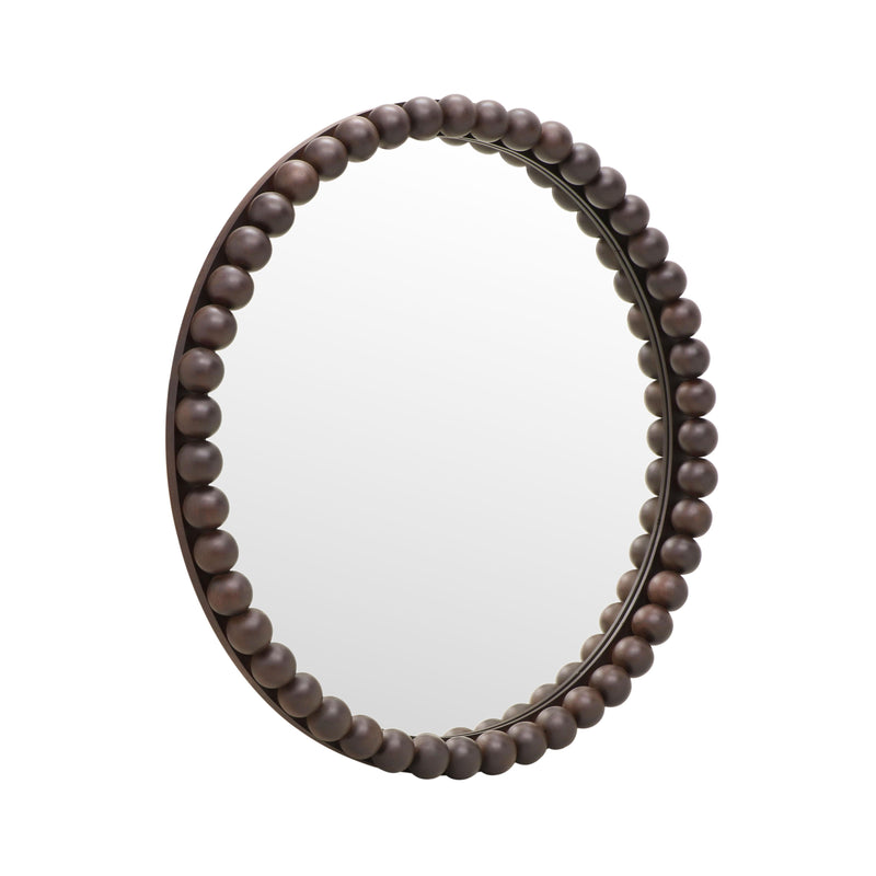 Baria Walnut Finish Round Wall Mirror