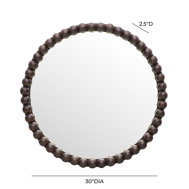 Baria Walnut Finish Round Wall Mirror