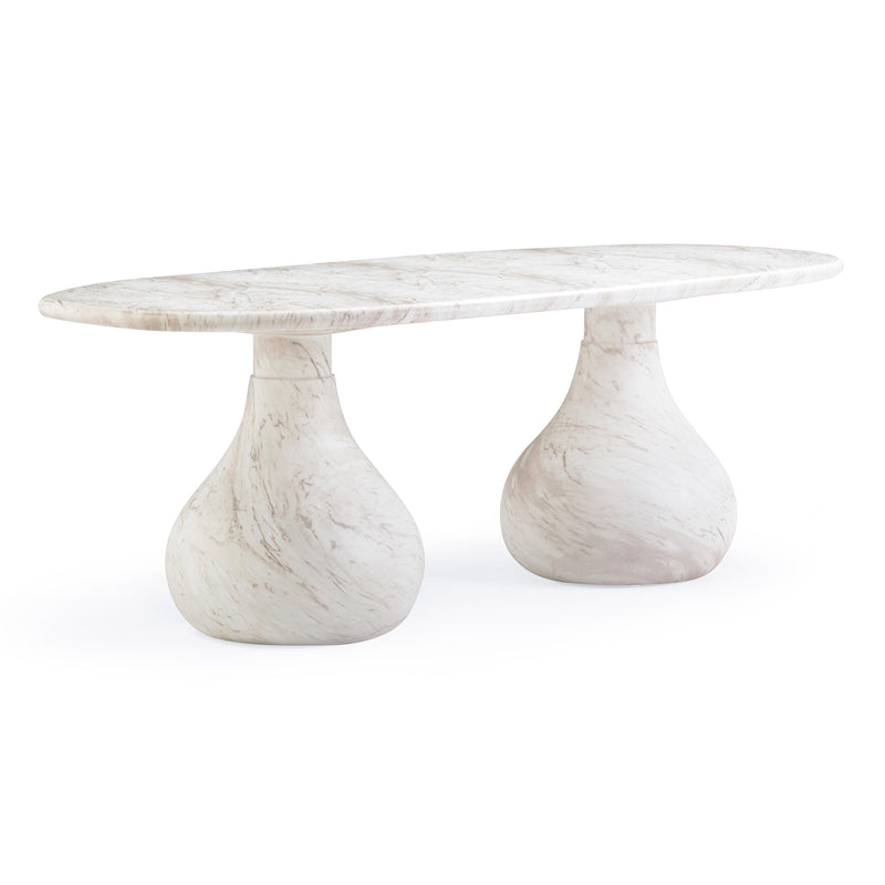 Smooch White Faux Marble Print Indoor / Outdoor 87 inch Oval Dining Table