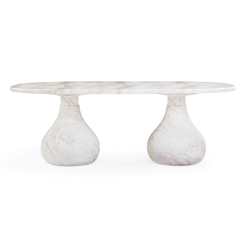 Smooch White Faux Marble Print Indoor / Outdoor 87 inch Oval Dining Table