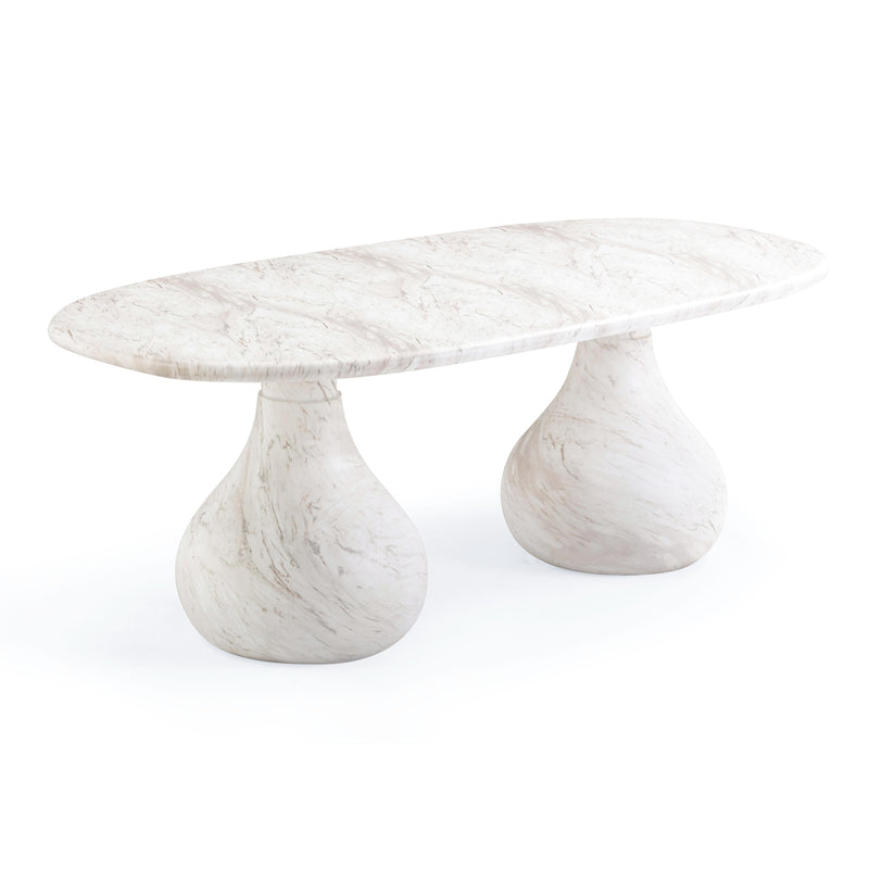 Smooch White Faux Marble Print Indoor / Outdoor 87 inch Oval Dining Table
