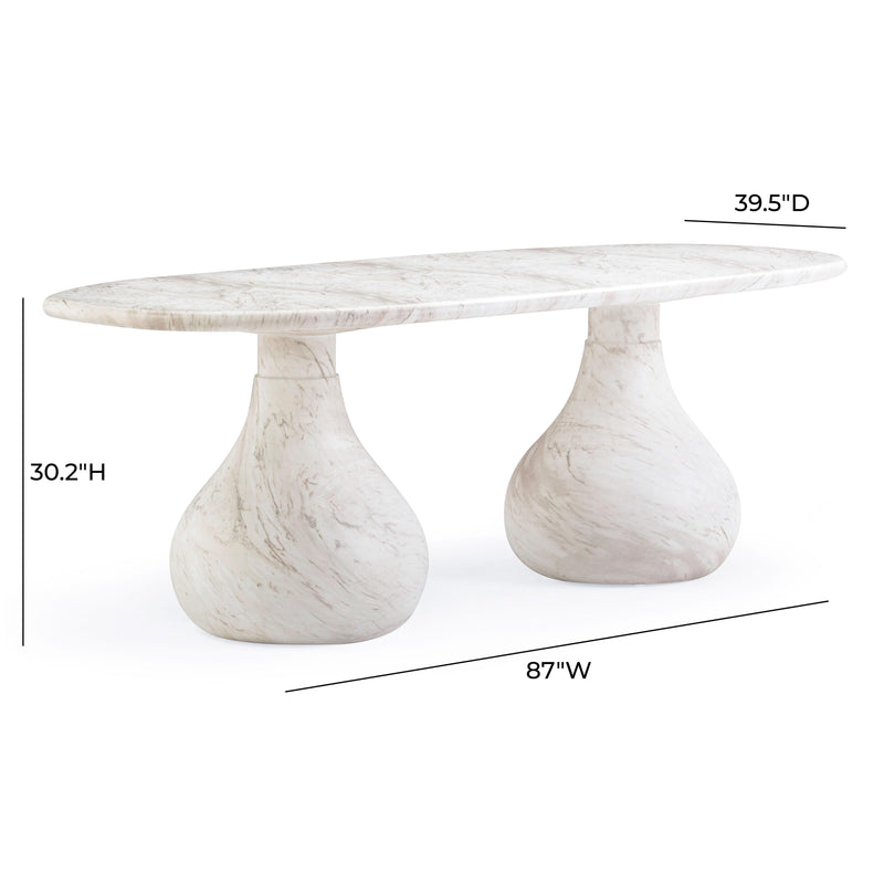 Smooch White Faux Marble Print Indoor / Outdoor 87 inch Oval Dining Table
