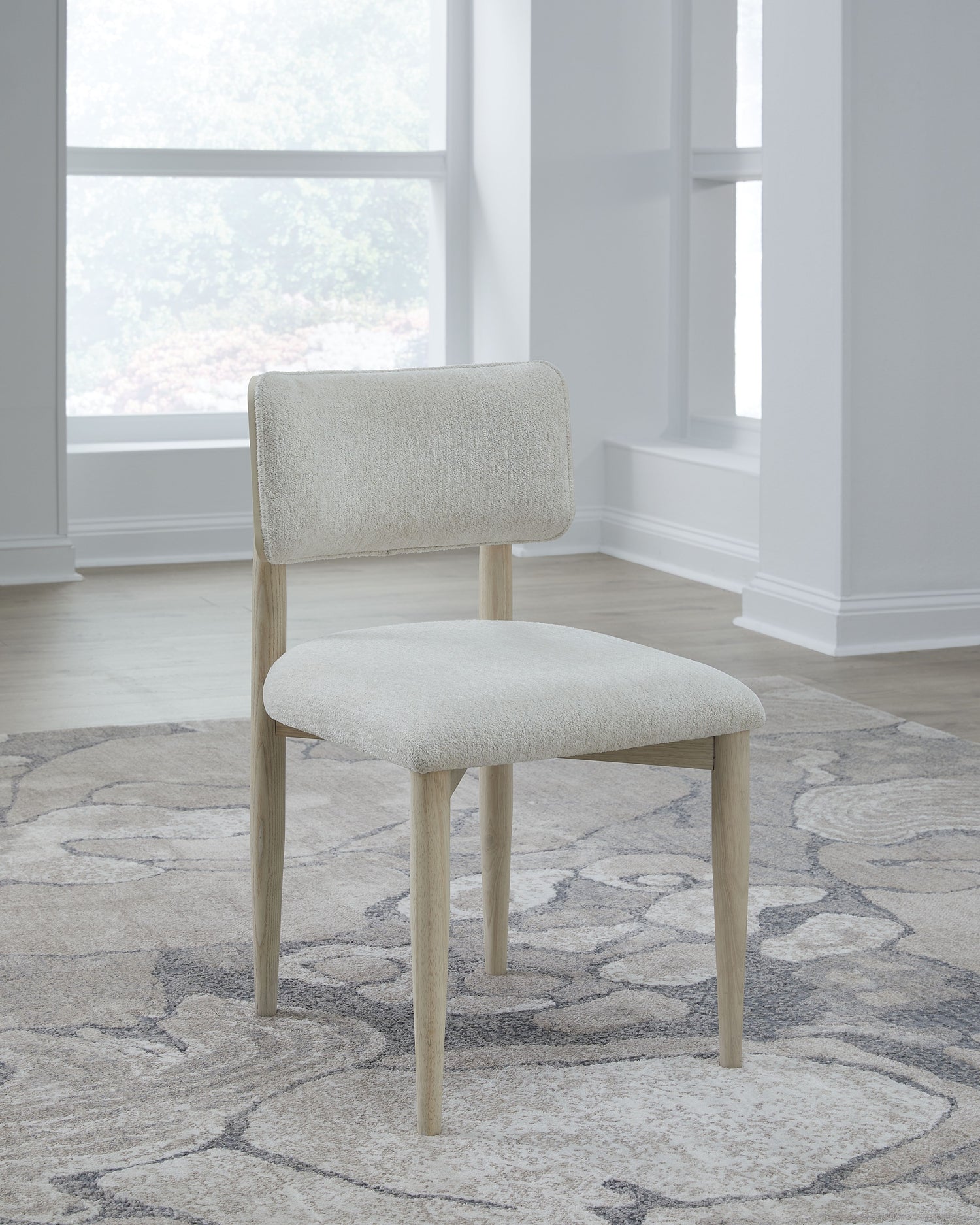 Zinnia Wood Back Dining Chair in White Sand and Dune Chenille