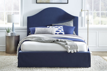 Sur Upholstered Skirted Storage Panel Bed in Navy