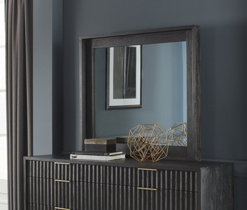 Kentfield Solid Wood Beveled Glass Mirror in Black Drifted Oak