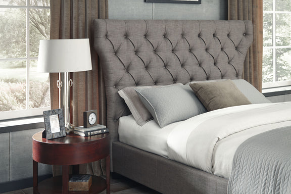 Melina California King-size Tufted Upholstered Headboard in Dolphin Linen