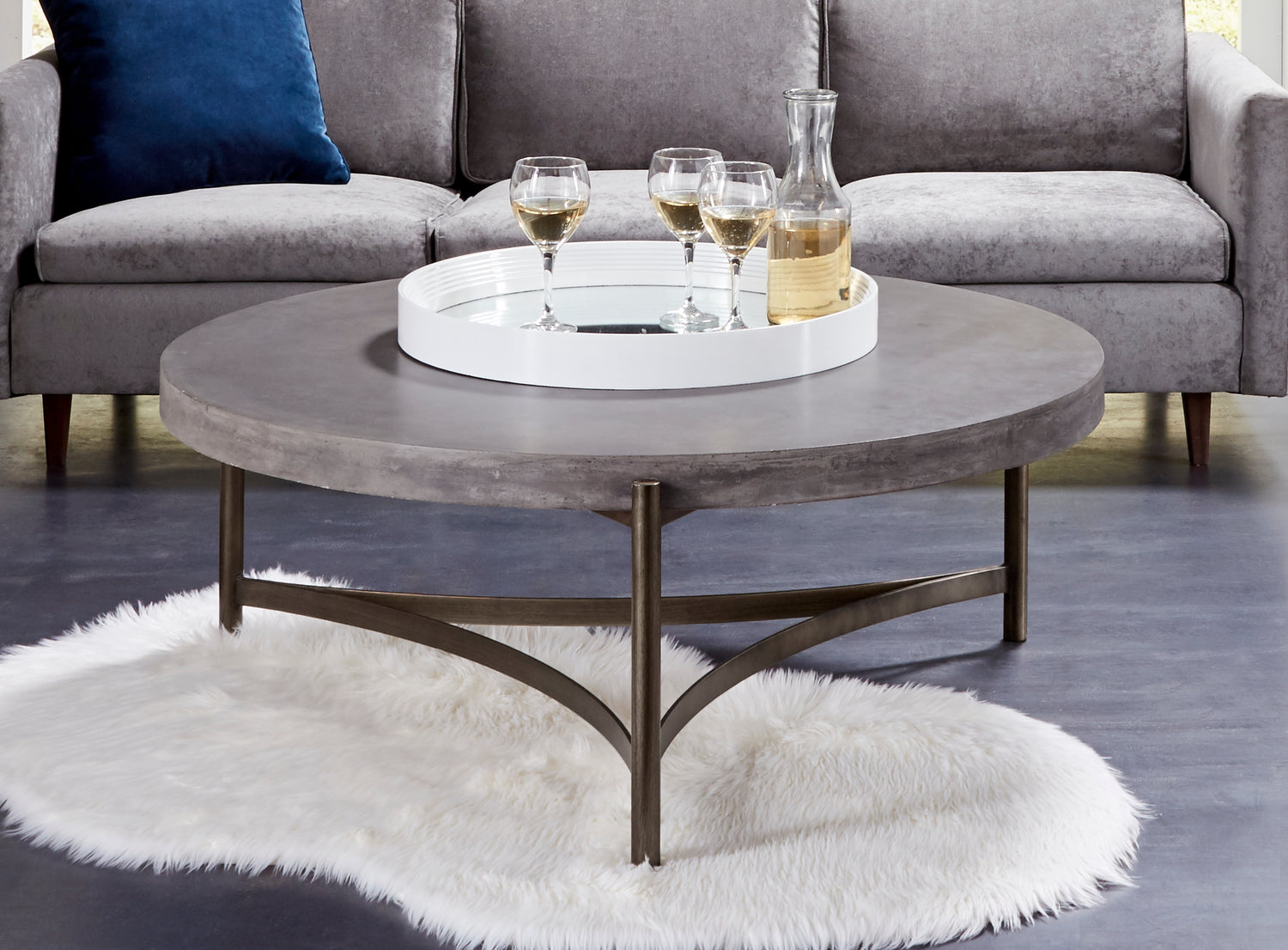 Lyon Round Natural Concrete and Metal Coffee Table