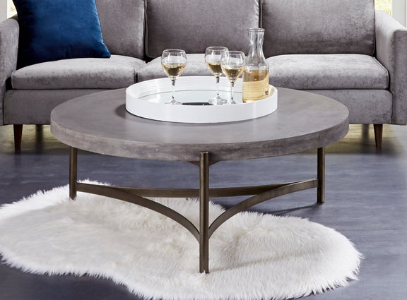 Lyon Round Natural Concrete and Metal Coffee Table