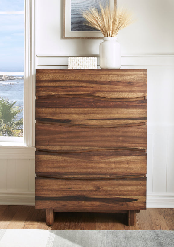 Ocean Five Drawer Solid Wood Chest in Natural Sengon (2024)