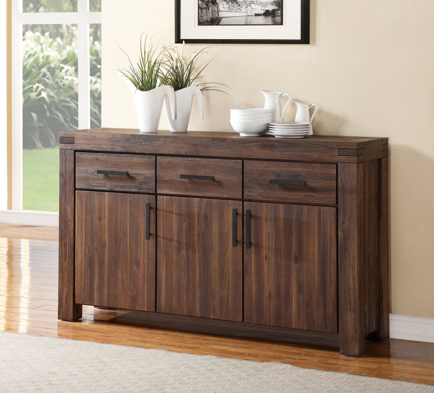 Meadow Three Drawer Three Door Solid Wood Sideboard in Brick Brown