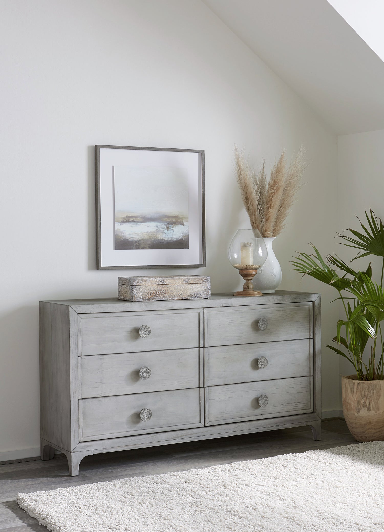 Boho Chic Six-Drawer Dresser in Washed White (2024)
