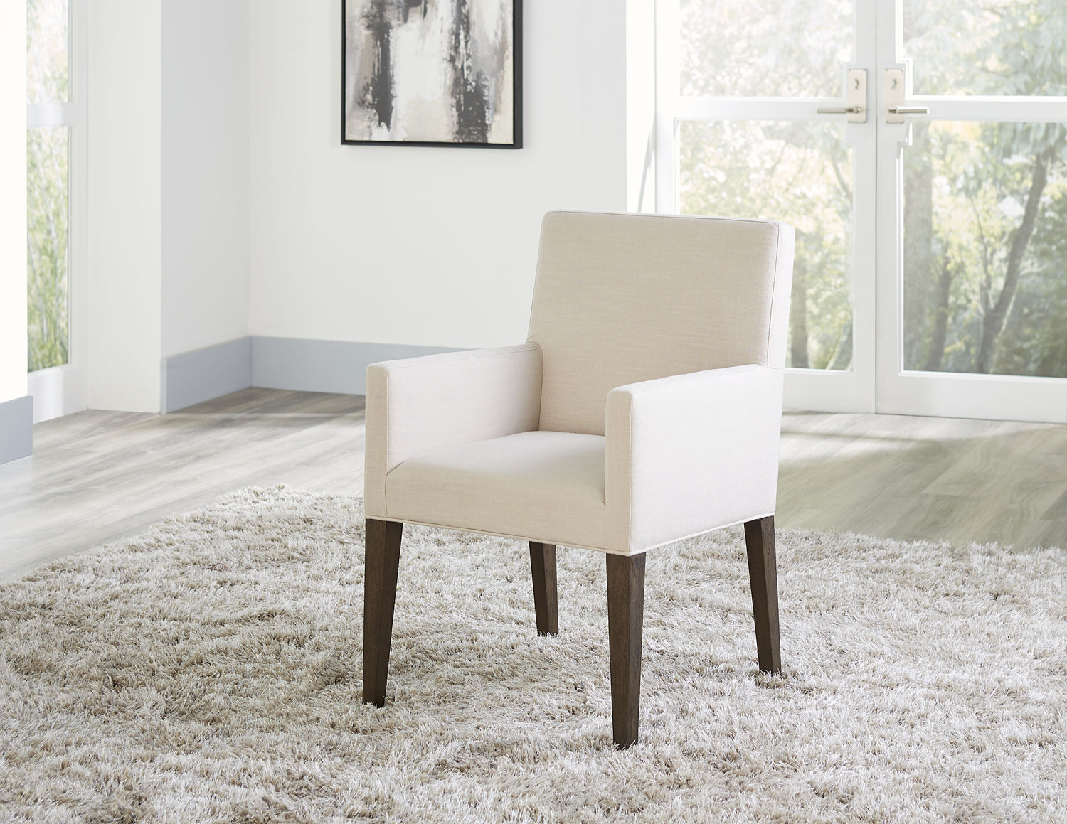 Modesto Upholstered Arm Chair in Abalone Linen and French Roast