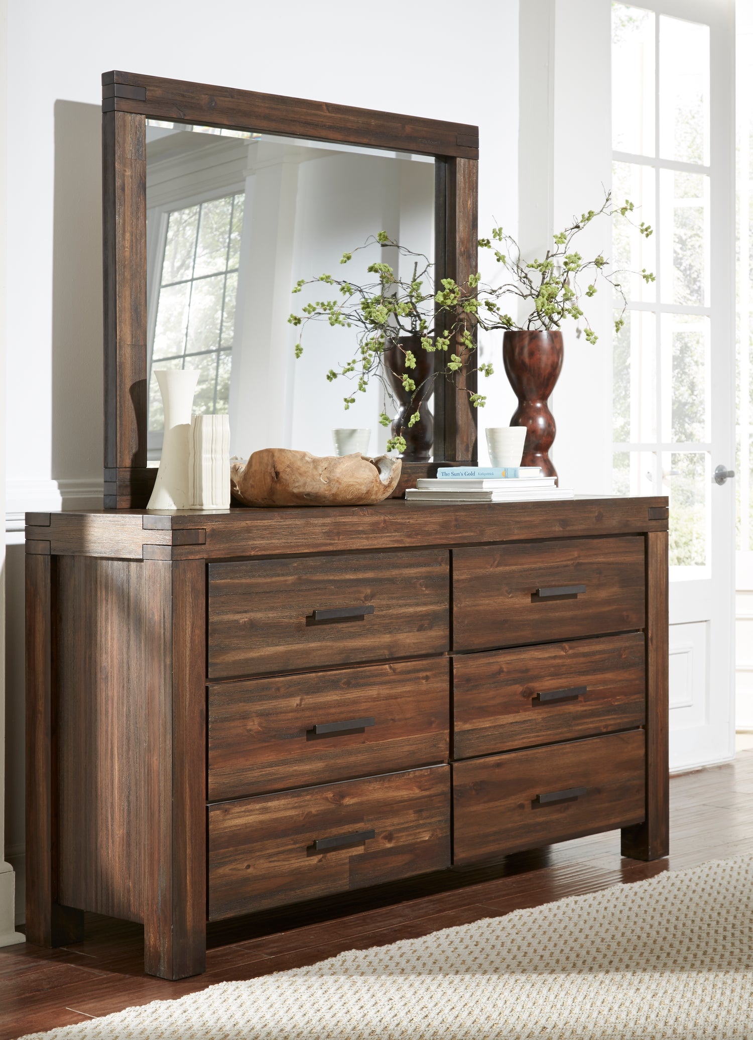 Meadow Solid Wood Mirror in Brick Brown