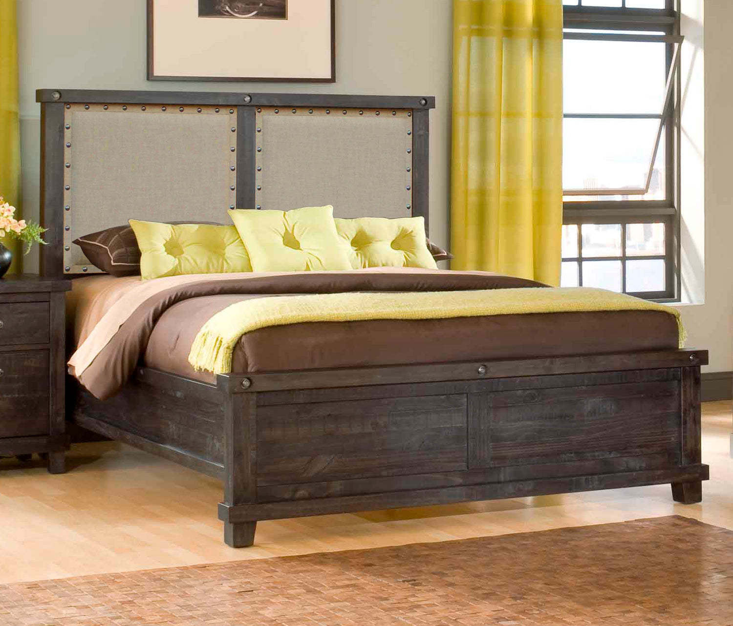 Yosemite California King-size Upholstered Panel Bed in Cafe