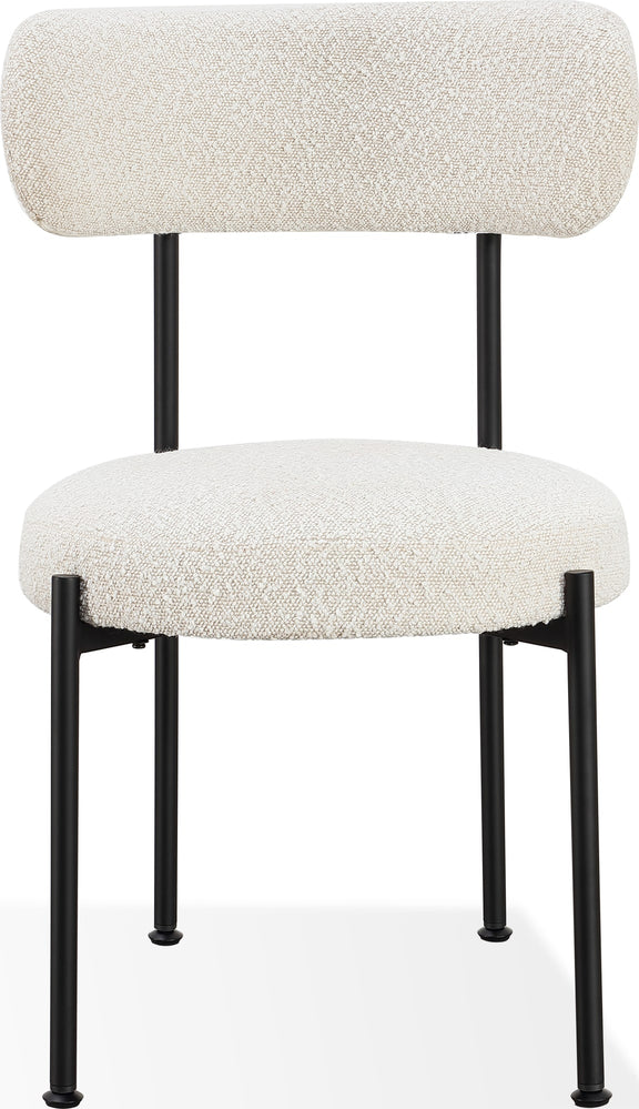 Aere Boucle Upholstered Metal Leg Dining Chair in Ivory and Black