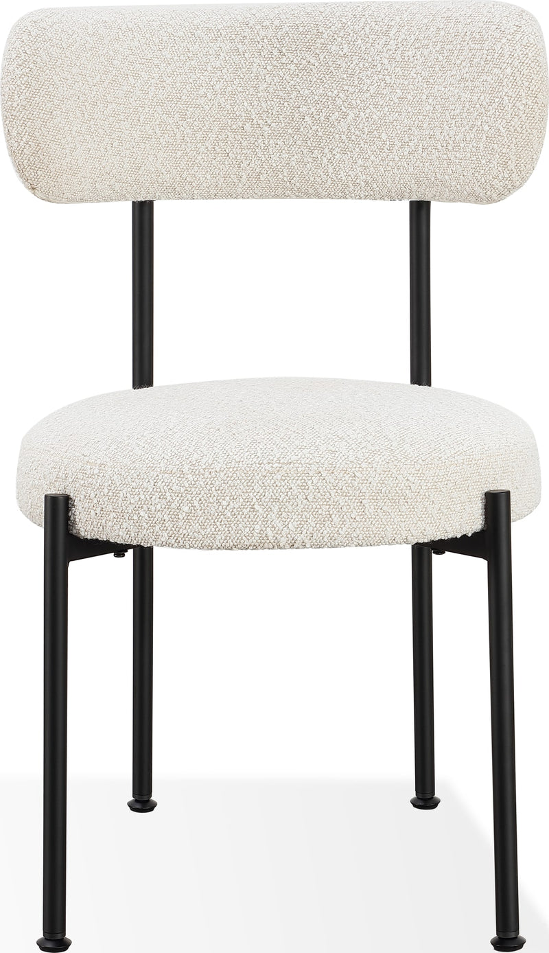 Aere Boucle Upholstered Metal Leg Dining Chair in Ivory and Black