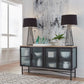 Aere Four Door Ribbed Glass, Metal and Wood Sideboard in Natural Ash and Black