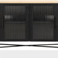 Aere Four Door Ribbed Glass, Metal and Wood Sideboard in Natural Ash and Black