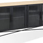 Aere Four Door Ribbed Glass, Metal and Wood Sideboard in Natural Ash and Black