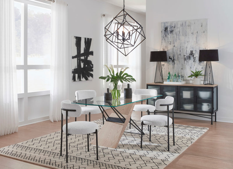 Aere Glass, Wood and Metal Rectangular Dining Table in Natural Ash and Black