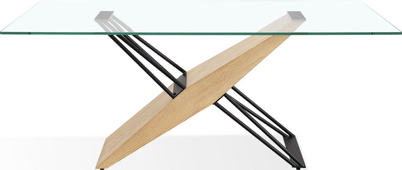 Aere Glass, Wood and Metal Rectangular Dining Table in Natural Ash and Black