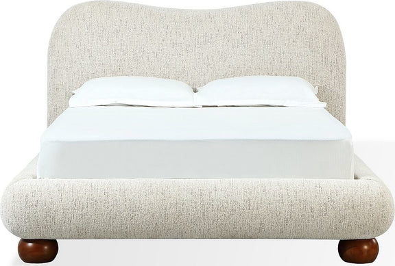 Afra King-size Chenille Upholstered Wood Leg Platform Bed in Chinchilla