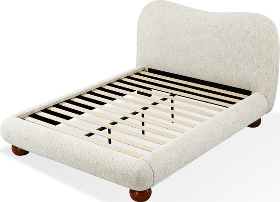 Afra Queen-size Chenille Upholstered Wood Leg Platform Bed in Chinchilla