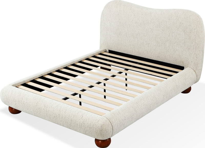 Afra King-size Chenille Upholstered Wood Leg Platform Bed in Chinchilla