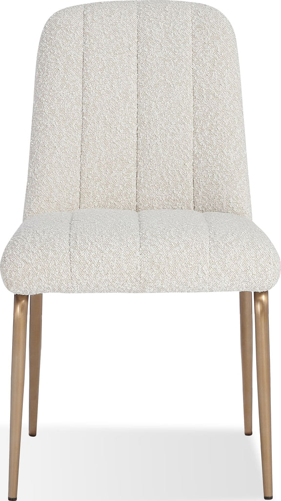 Apollo Upholstered Dining Chair in Ricotta Boucle and Brushed Bronze Metal