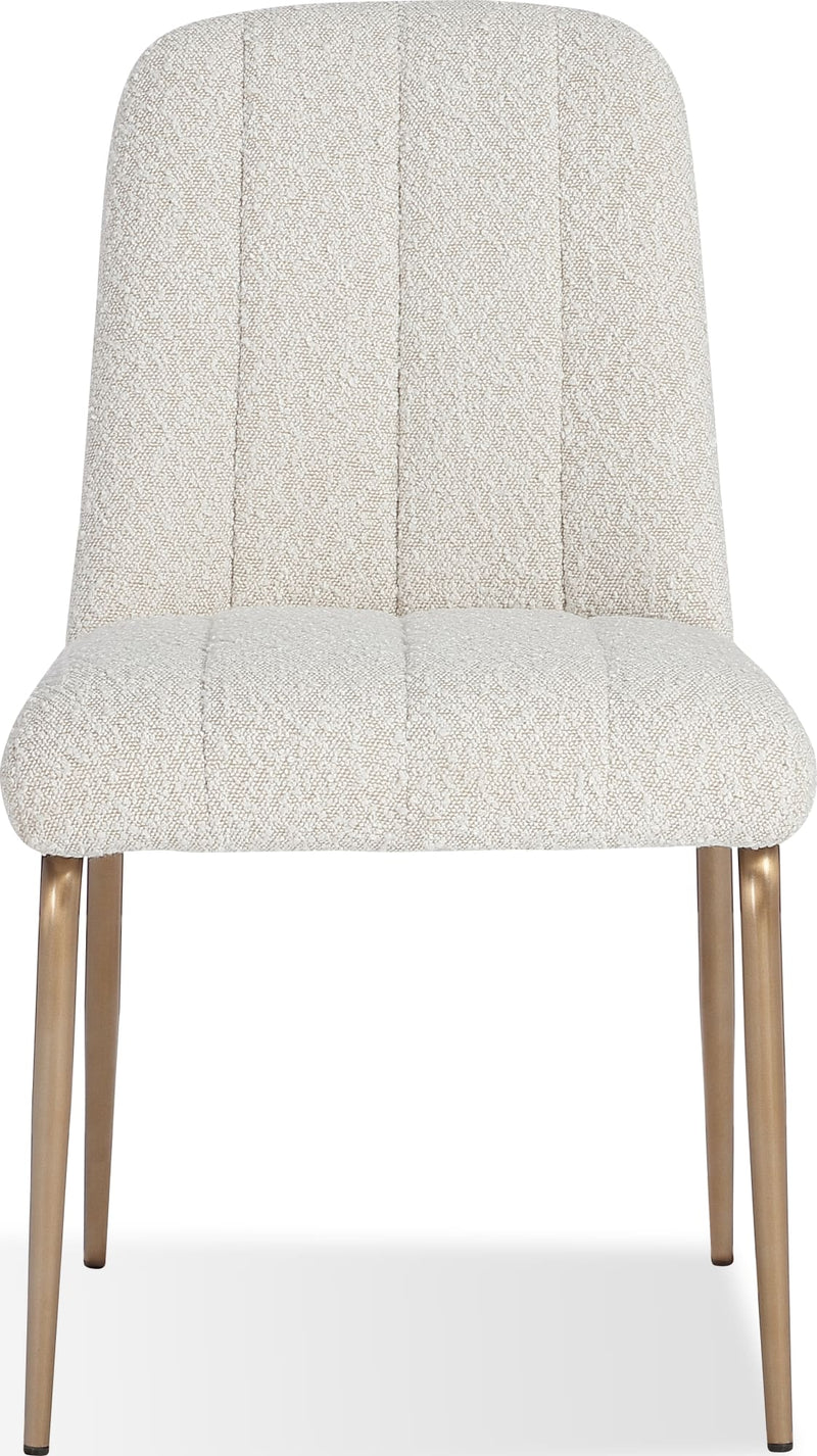 Apollo Upholstered Dining Chair in Ricotta Boucle and Brushed Bronze Metal