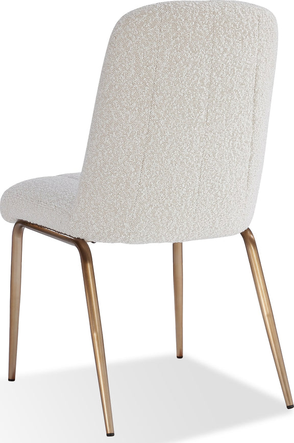 Apollo Upholstered Dining Chair in Ricotta Boucle and Brushed Bronze Metal
