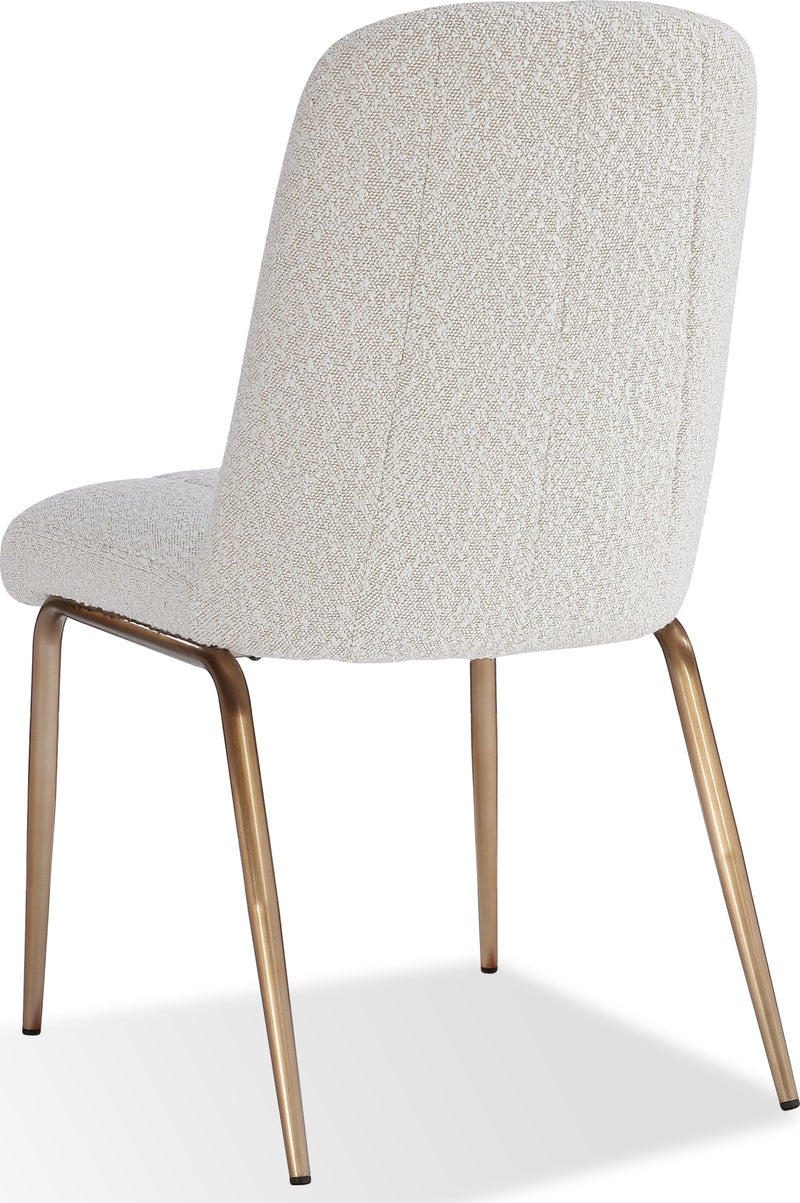 Apollo Upholstered Dining Chair in Ricotta Boucle and Brushed Bronze Metal