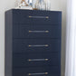 Argento Five Drawer Chest in Navy Blue and Burnished Brass (2024)