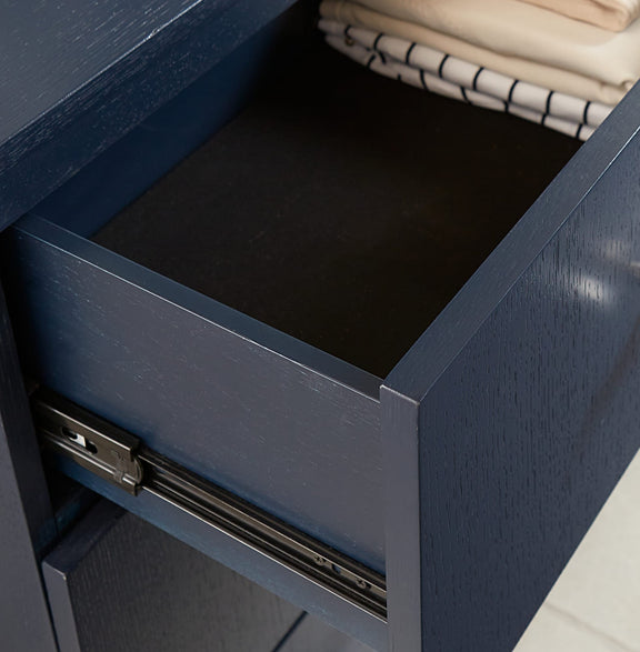 Argento Five Drawer Chest in Navy Blue and Burnished Brass (2024)
