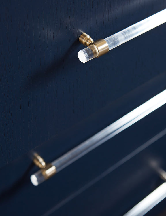 Argento Five Drawer Chest in Navy Blue and Burnished Brass (2024)