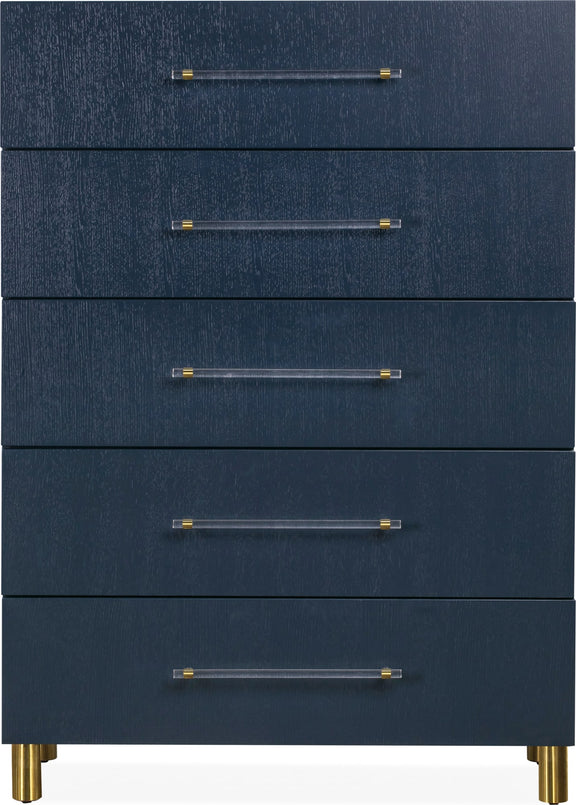 Argento Five Drawer Chest in Navy Blue and Burnished Brass (2024)