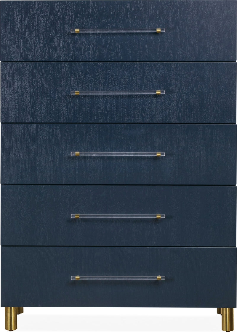 Argento Five Drawer Chest in Navy Blue and Burnished Brass (2024)
