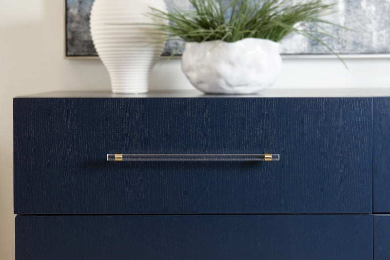 Argento Six Drawer Dresser in Navy Blue and Burnished Brass (2024)