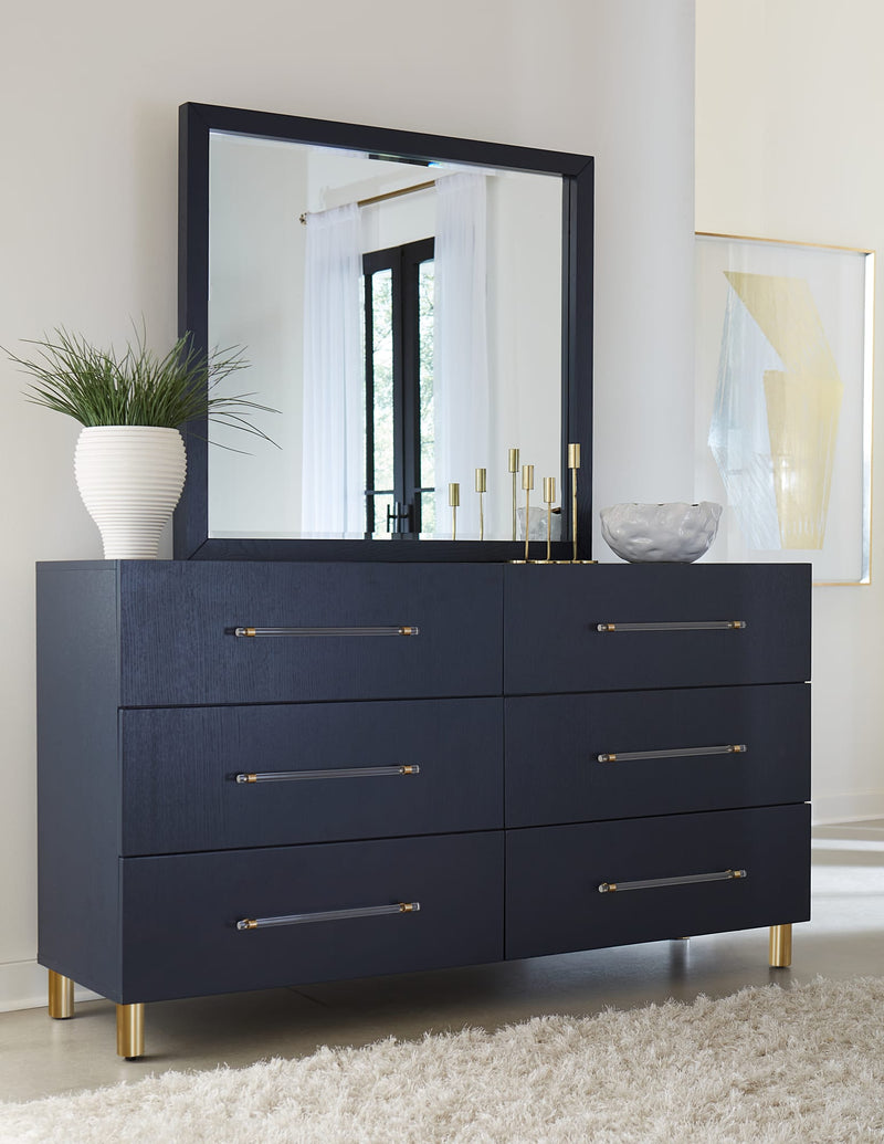 Argento Six Drawer Dresser in Navy Blue and Burnished Brass (2024)
