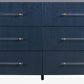 Argento Six Drawer Dresser in Navy Blue and Burnished Brass (2024)