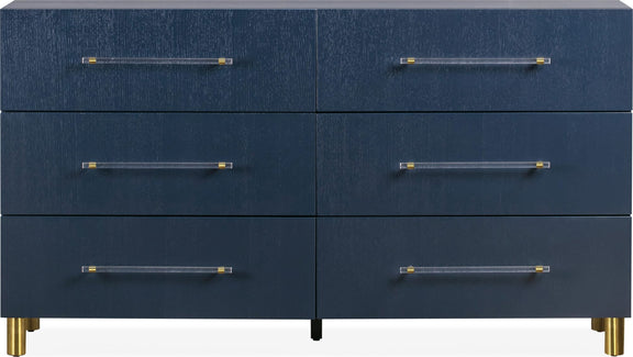 Argento Six Drawer Dresser in Navy Blue and Burnished Brass (2024)